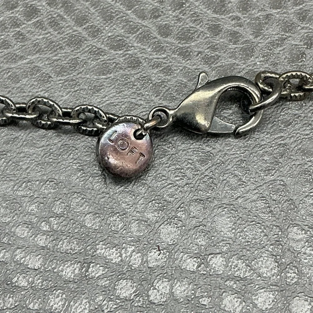 LOFT Necklace Gunmetal Tone Long‎ Chain Pave Crystal Ball Station Womens Jewelry